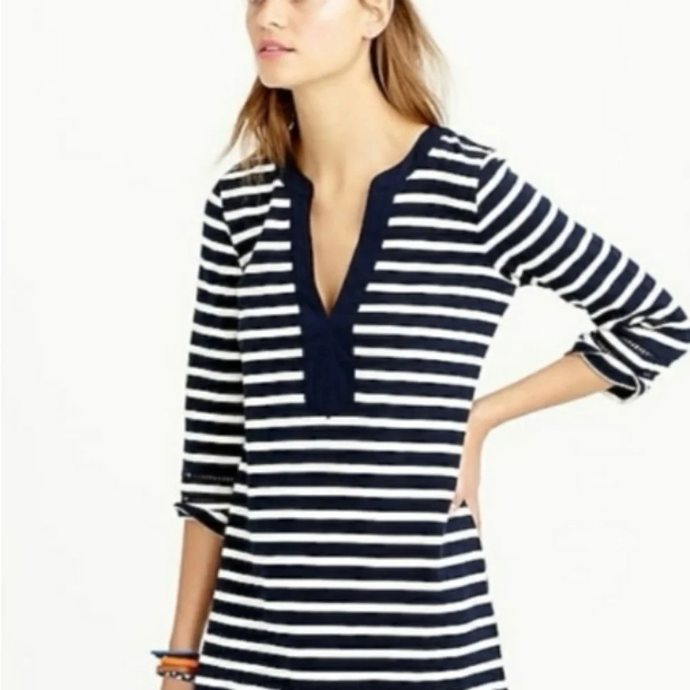 J. Crew Women Nautical Navy Blue White Striped Dress‎ Size Large